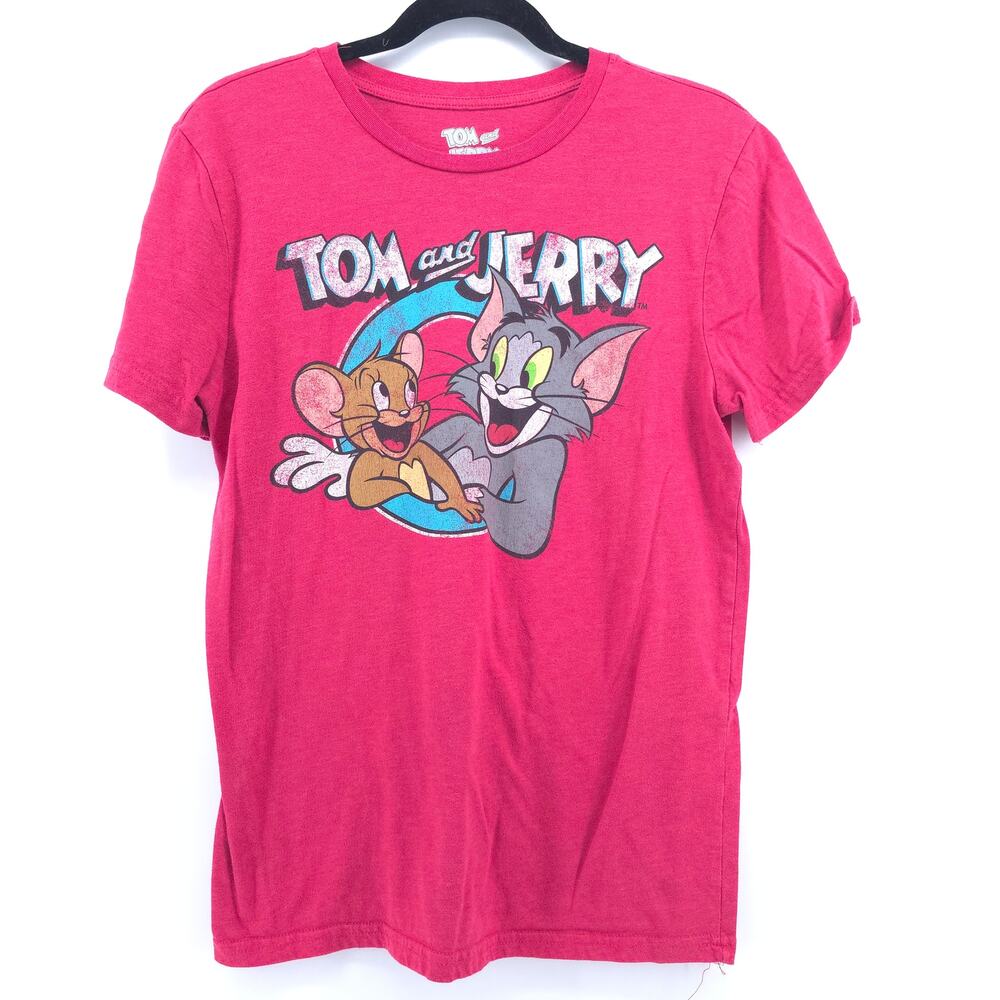 Tom & Jerry Official Licensed Red Distressed Graphic T-Shirt Classic Animation M